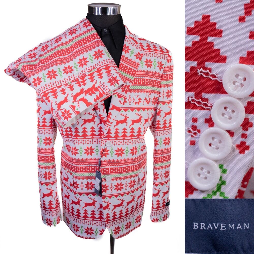 BRAVEMAN Ugly Christmas Nordic Blazer Pants Set Men 46R W42x32 NWT